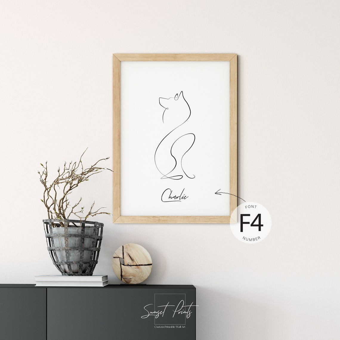 Collie Dog One Line Drawing Custom Pet Name Minimalist Wall Poster - Image 3