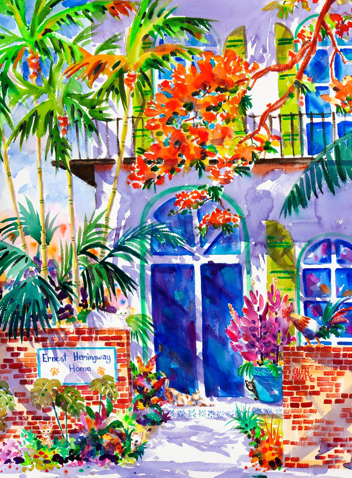 Hemingway House Key West Watercolor Cat Art Print - Image 3