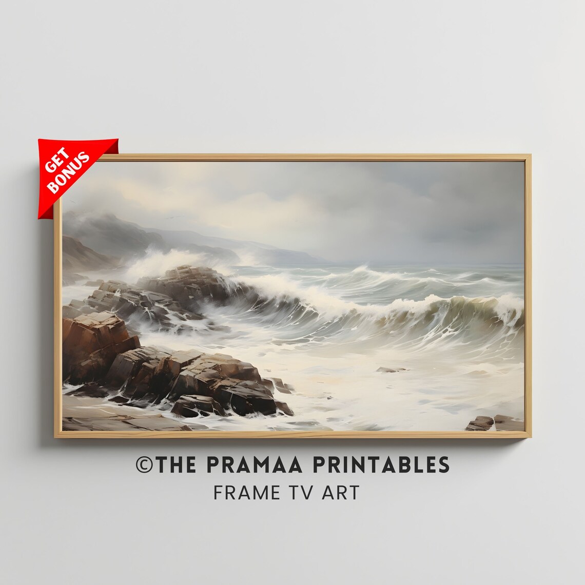 Stormy Ocean Waves Crashing on Rocks Dramatic Seascape Poster