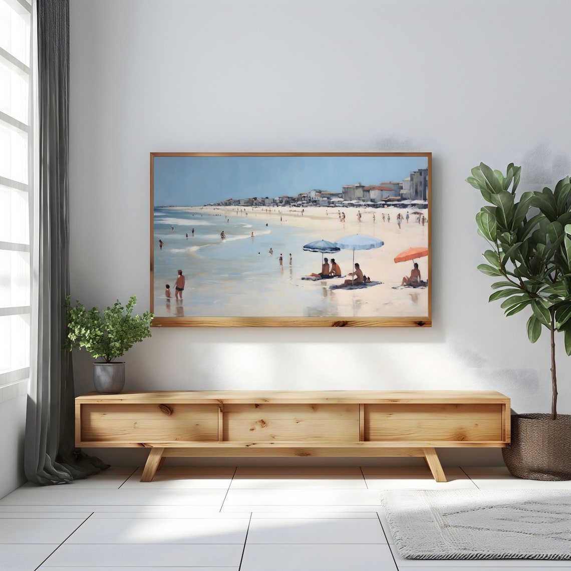 Summer Beach Umbrellas Coastal Town Vintage Seaside Scene Poster - Image 2