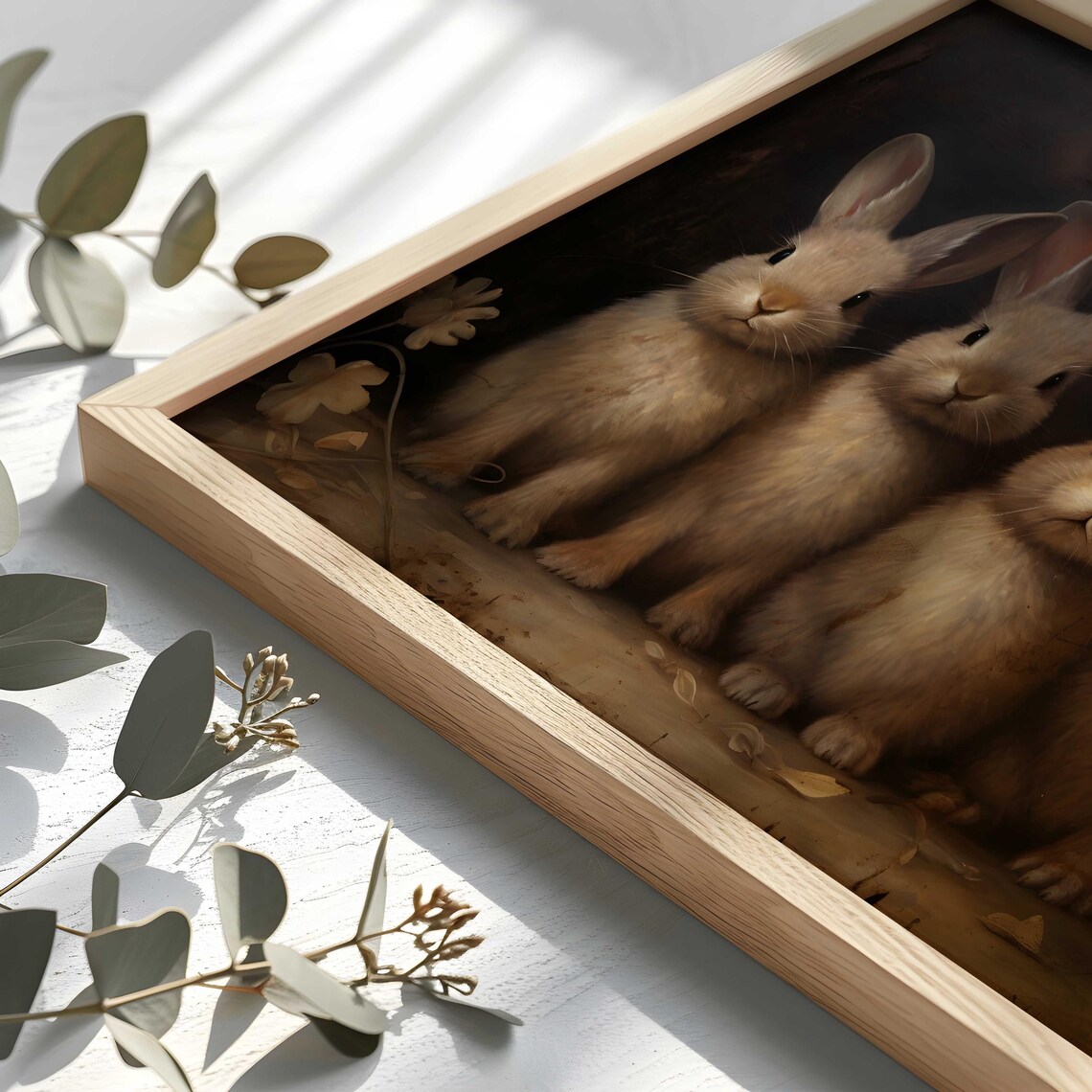 Four Baby Bunnies in a Row Moody Vintage Rabbit Portrait Poster - Image 2