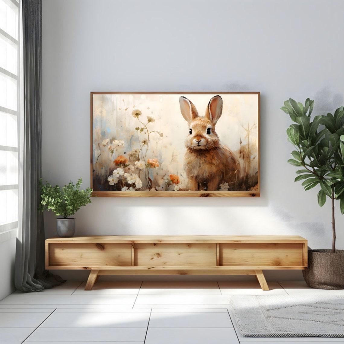 Bunny Among Wildflowers Soft Beige Vintage Spring Rabbit Poster - Image 3