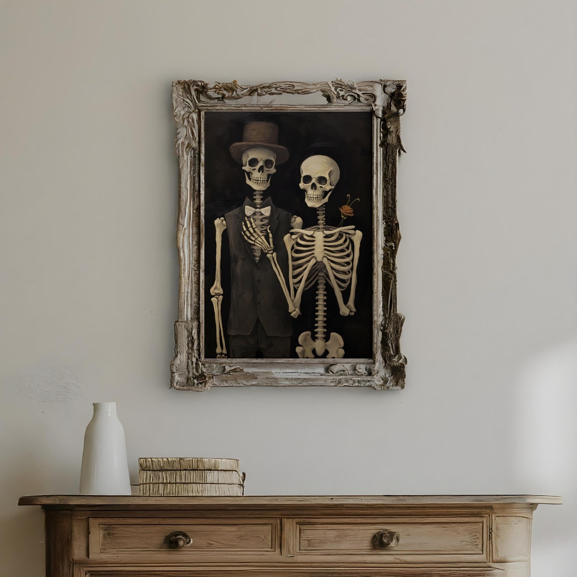 Romantic Skeleton Couple Vintage Gothic Portrait Halloween Poster - Image 3