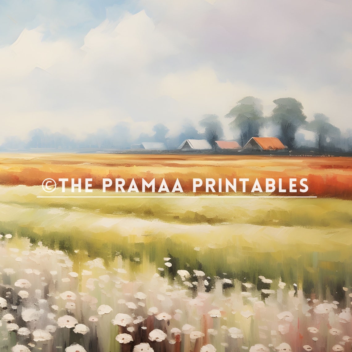 Wildflower Field Oil Painting Antique Spring Landscape Wall Art Country Field Vintage Poster Farmhouse Print - Image 2