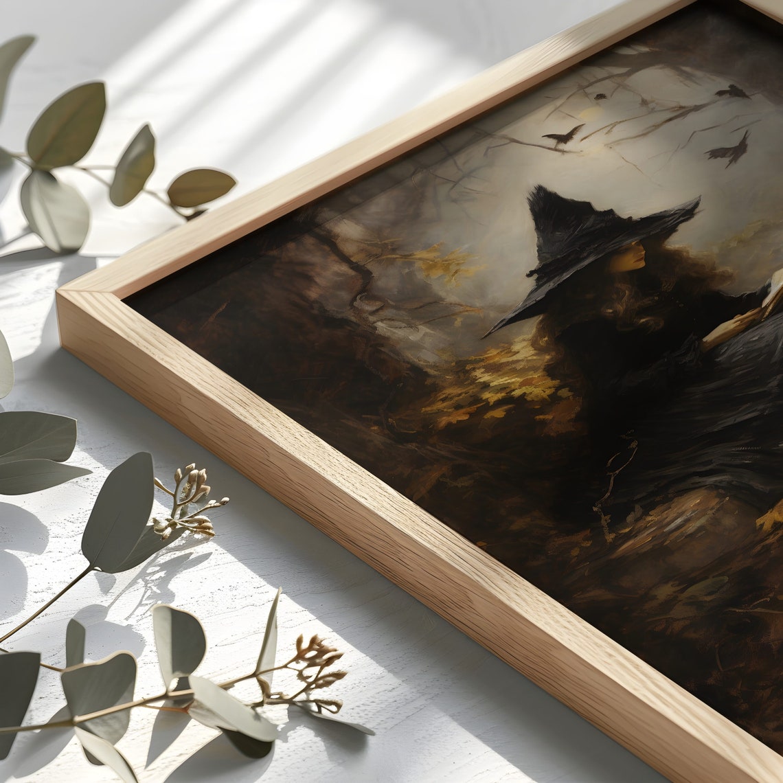 Witch Reading Book in Dark Autumn Forest Vintage Halloween Poster - Image 2