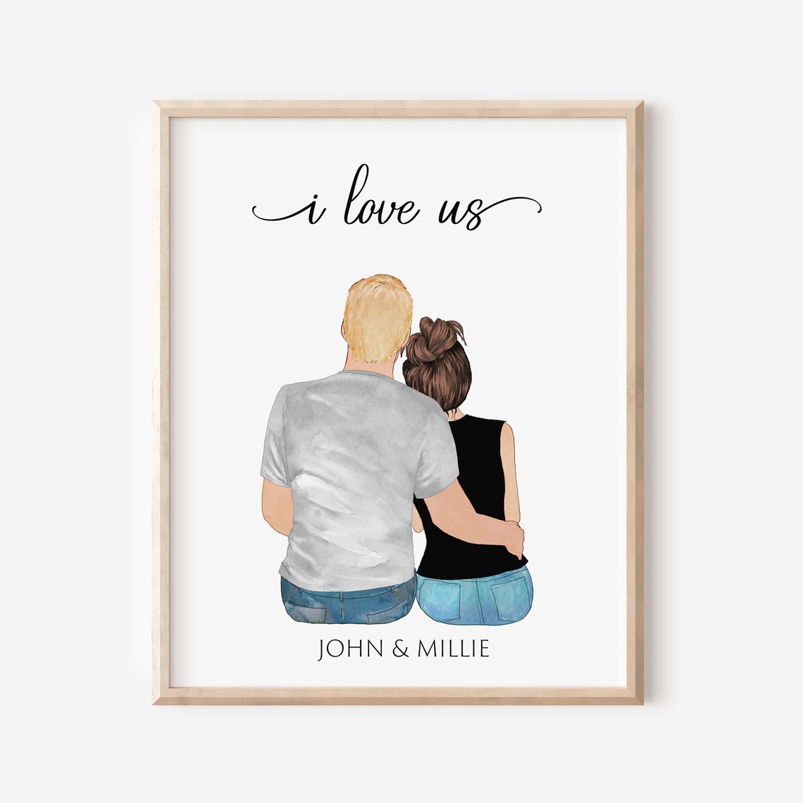 I Love Us Minimalist Couple Portrait Custom Names Modern Poster