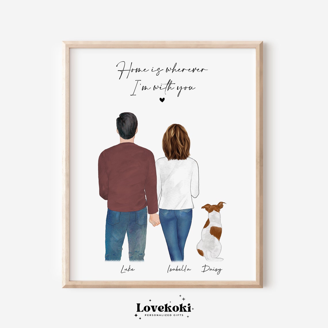 Home Is Wherever I'm With You Couple And Dog Portrait Gift Poster