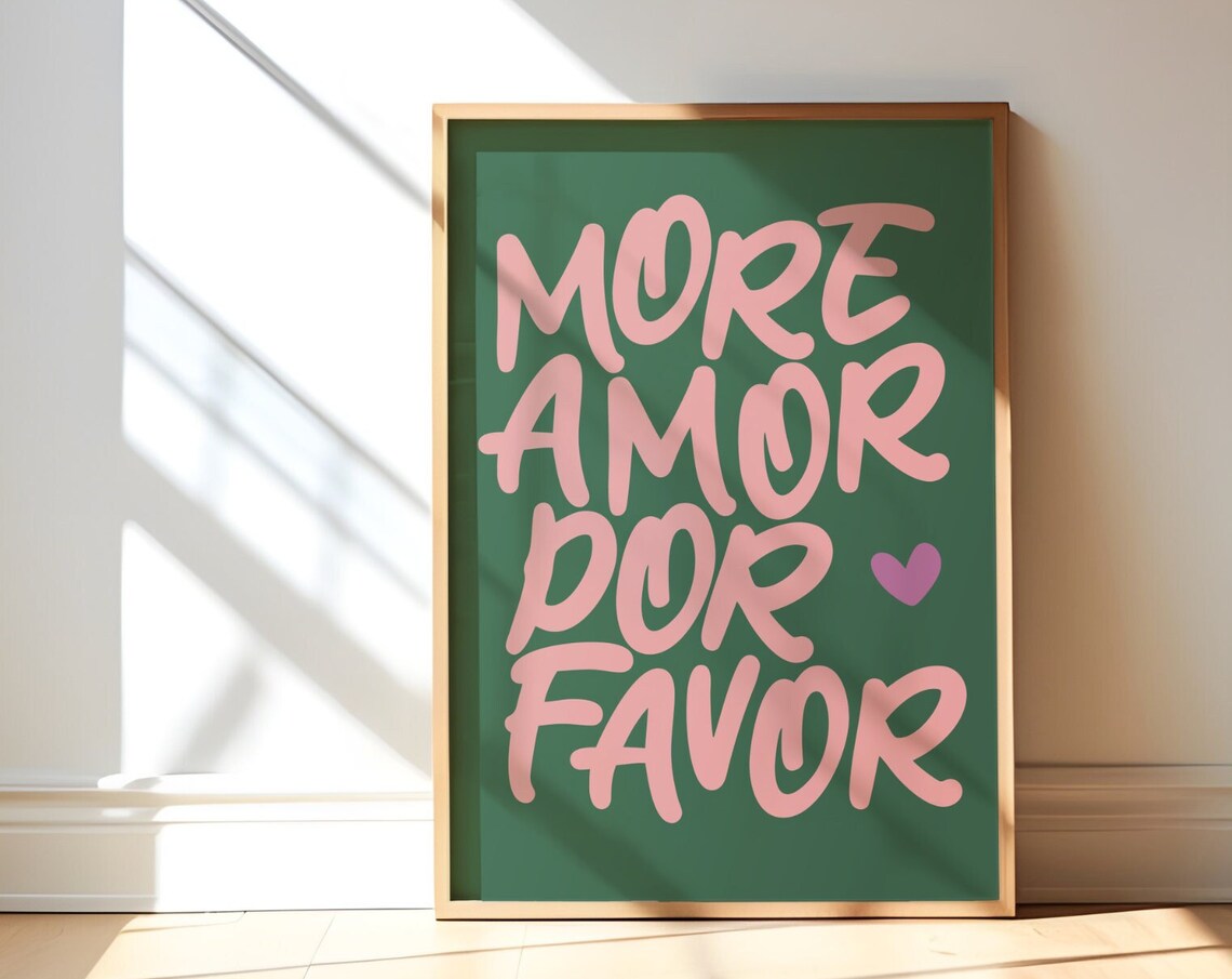 More Amor Por Favor Pink Love Quote Typography Heart Wall Poster - Image 4