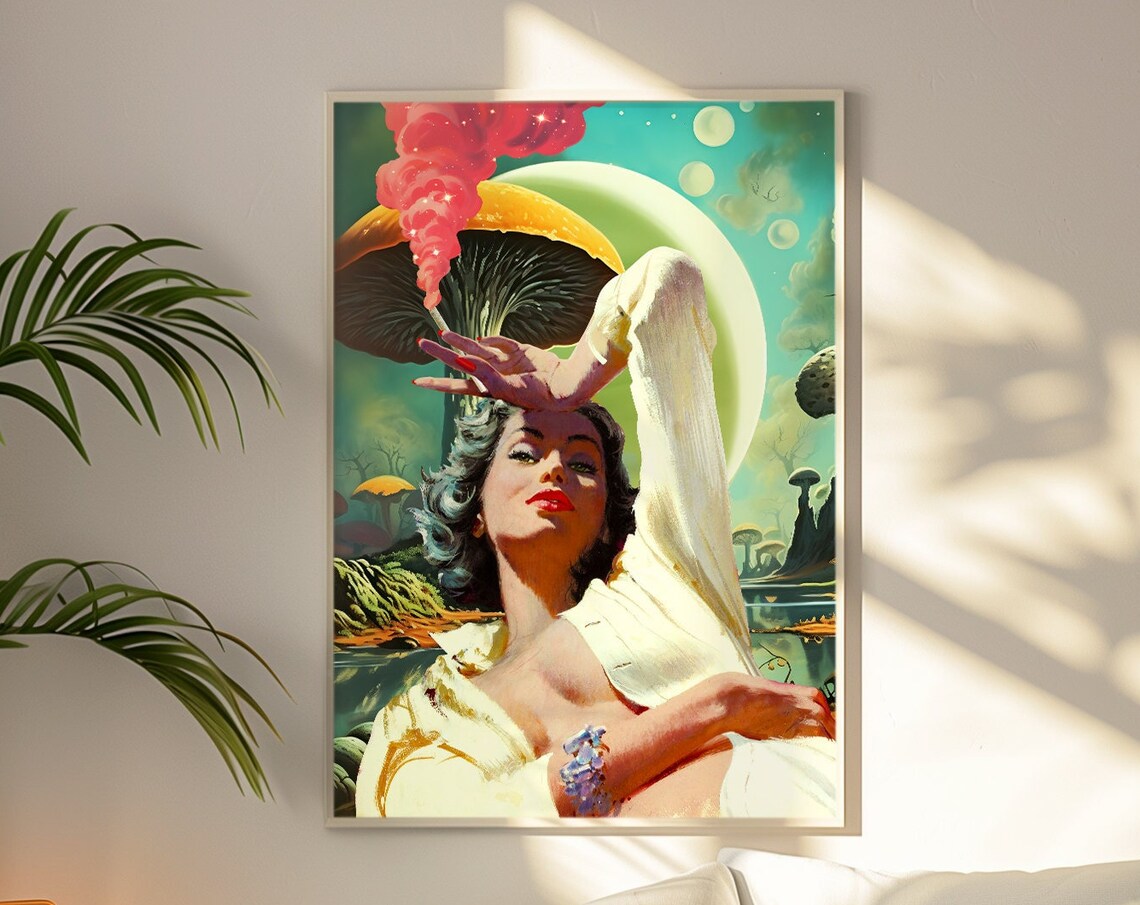 Goodness Trippy Mushroom Vintage Surreal Art Print
