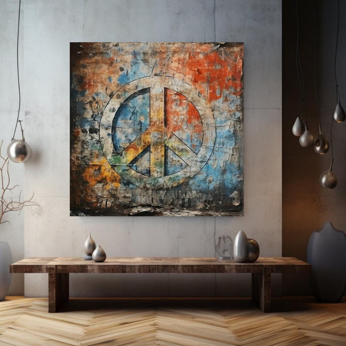 Peace Sign Graffiti Abstract Art Print, Grunge Style