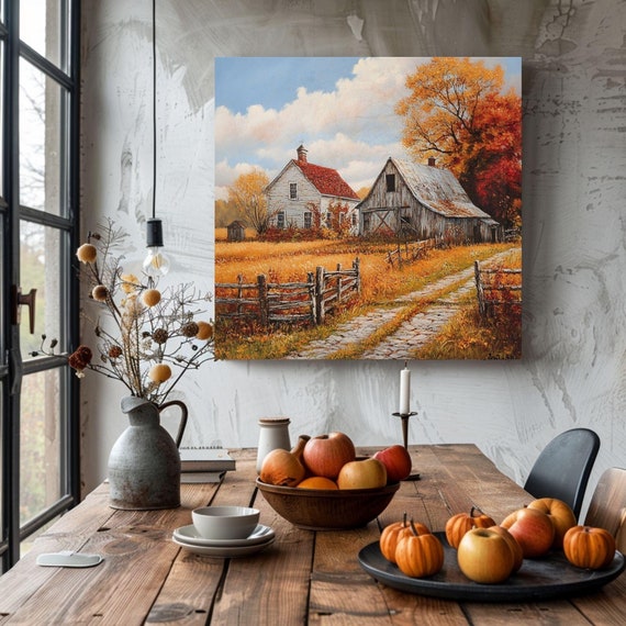 Farmhouse Decor Wall Art Living Room Wall Art Rustic Home Decor Nostalgic Fall Art Farmhouse Wall Art Barn Painting