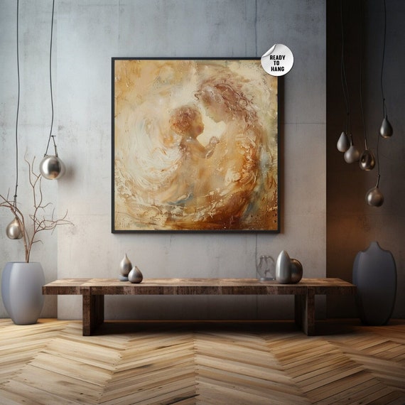 Mother And Baby Ethereal Painting Art Decor Boho Room Wall Decor Vintage Home Decor Black Framed Art Ready To Hang Bedroom Art