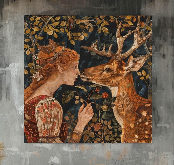 Vintage Deer Autumn Forest Art Print, Rustic Decor
