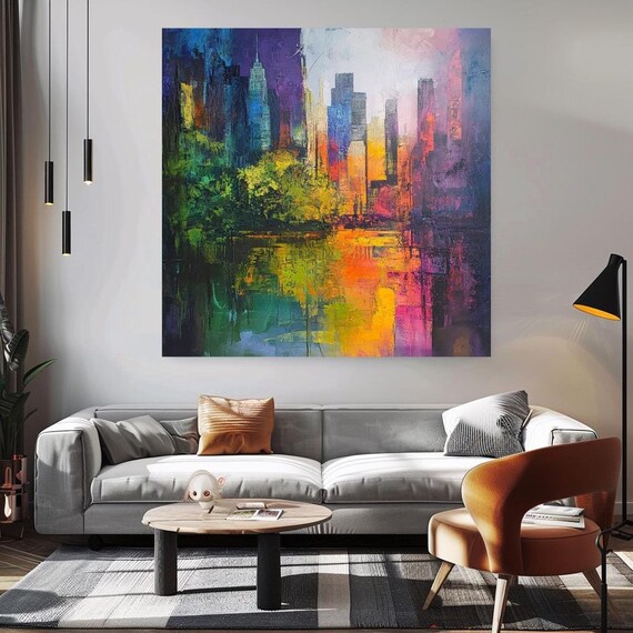 Abstract Colorful City Skyline Reflections Vibrant Urban Wall Art Poster