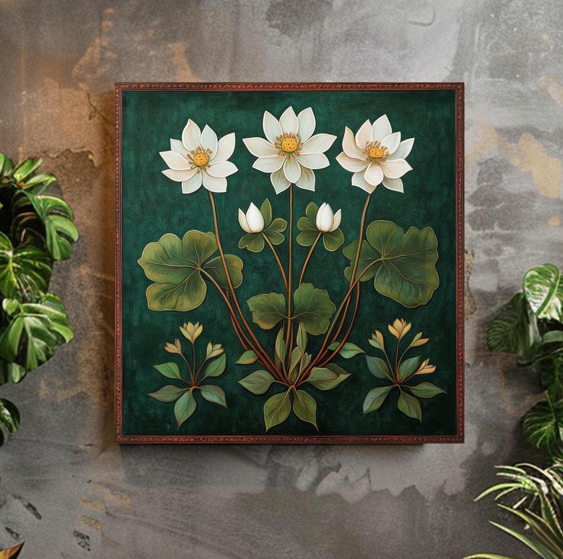 White Bloodroot Flowers Emerald Green Vintage Botanical Print Poster