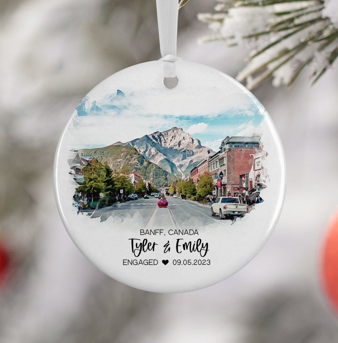 Personalized Banff Canada Engagement Souvenir Ornament Print