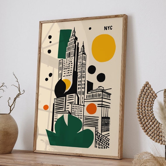 Nyc Mid Century Modern Art Print Abstract New York City Skyline Poster Geometric Shapes Vintage Urban Wall Art Retro Nyc Home Decor