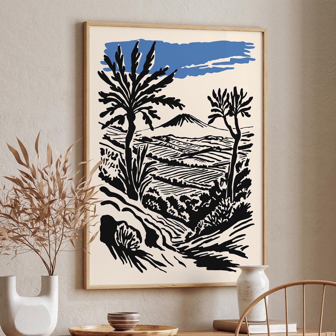 Sicily Countryside Volcanic Mountain Monochrome Landscape Poster