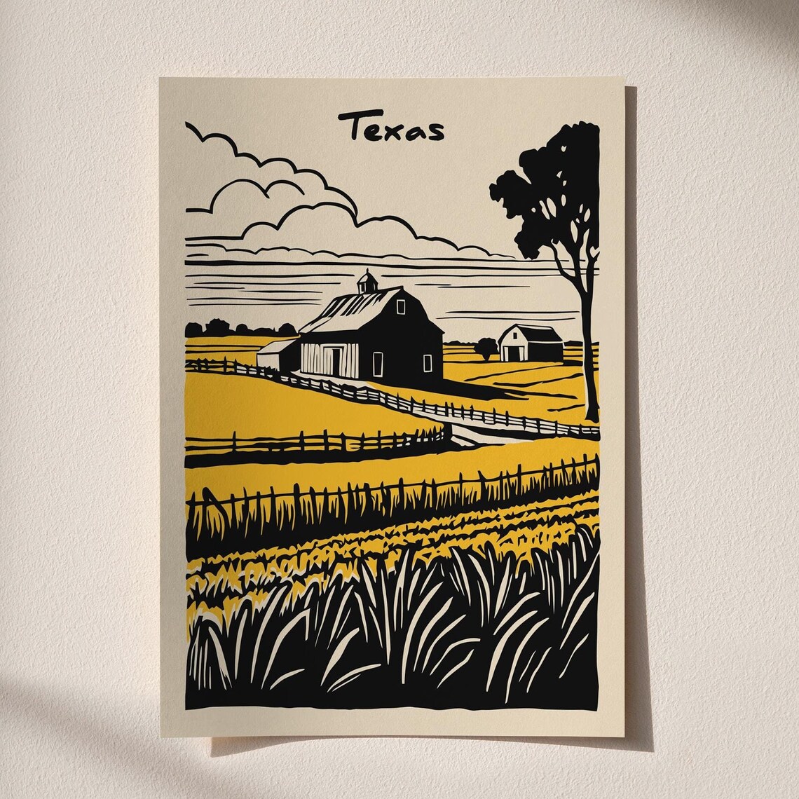 Texas Farm Barn Golden Wheat Fields Vintage Rustic Art Poster - Image 6