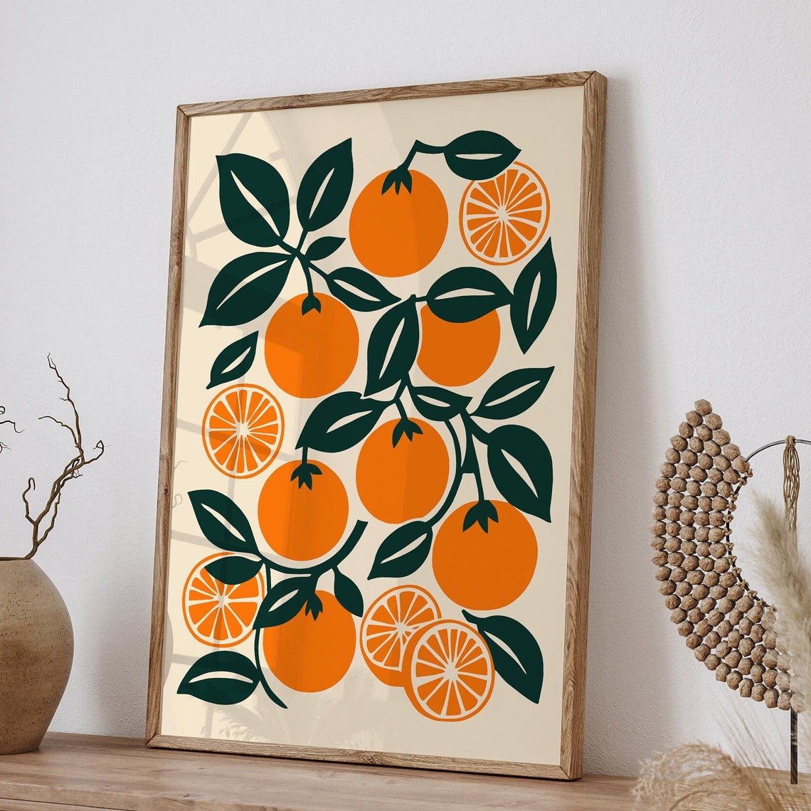 Orange Branch Citrus Fruit Mid Century Modern Kitchen Art Poster
