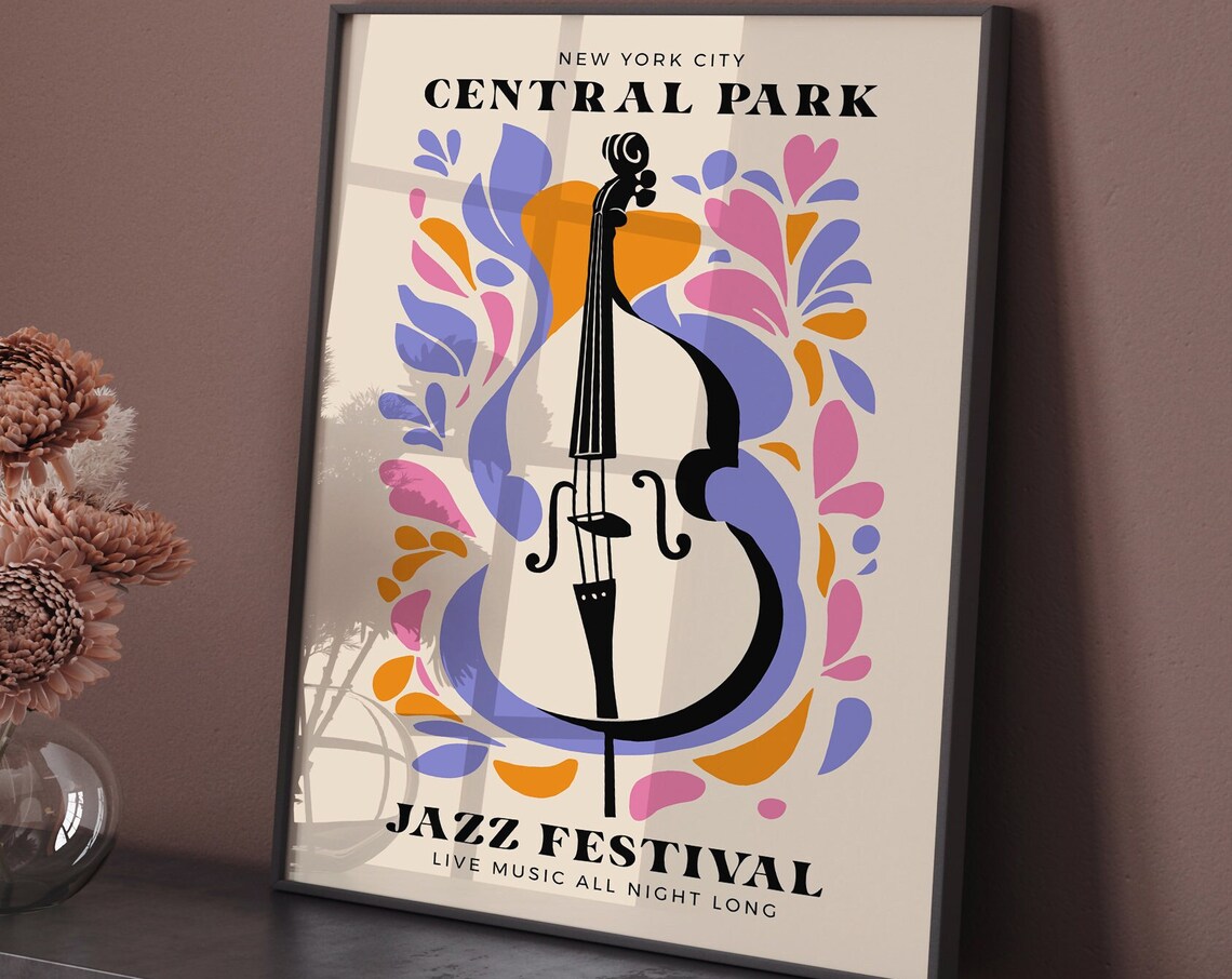 Central Park Jazz Festival Poster New York City Live Music Wall Art Colorful Mid Century Modern Home Decor Unique Gift For Music Lovers