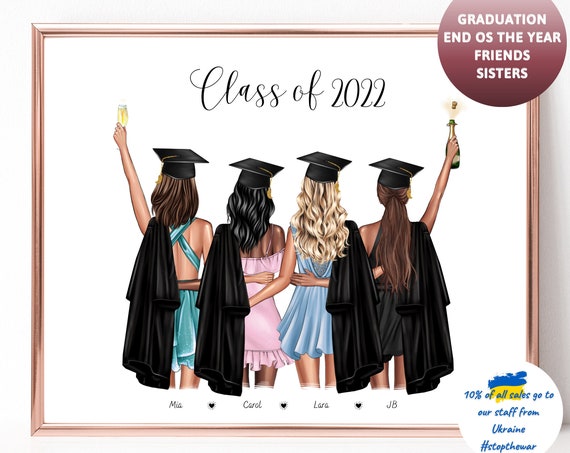 Class of 2022 Four Graduates Celebration Custom Portrait Poster