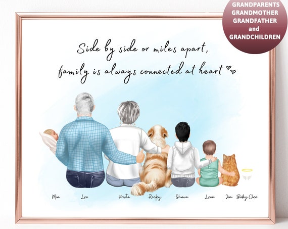 Side by Side or Miles Apart Family Connected at Heart Grandparents Poster Art