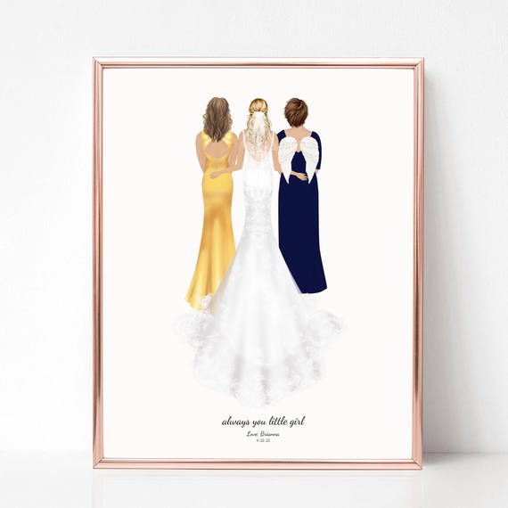 Bride With Mom And Angel Grandmother Yellow Dress Memorial Poster