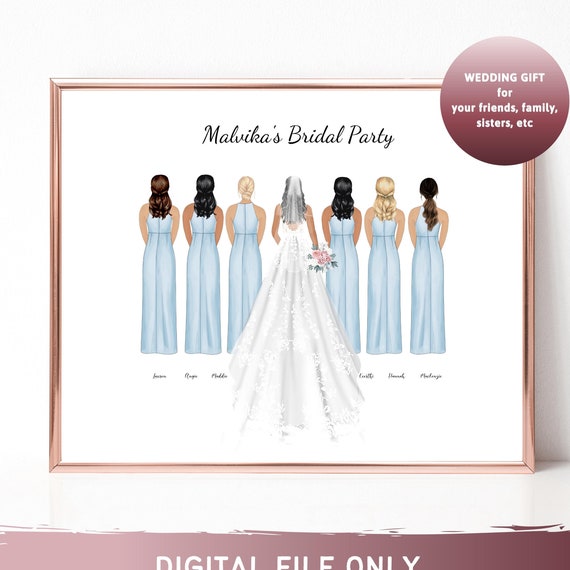 Malvikas Bridal Party Bride and Six Bridesmaids Portrait Poster Wedding Gift