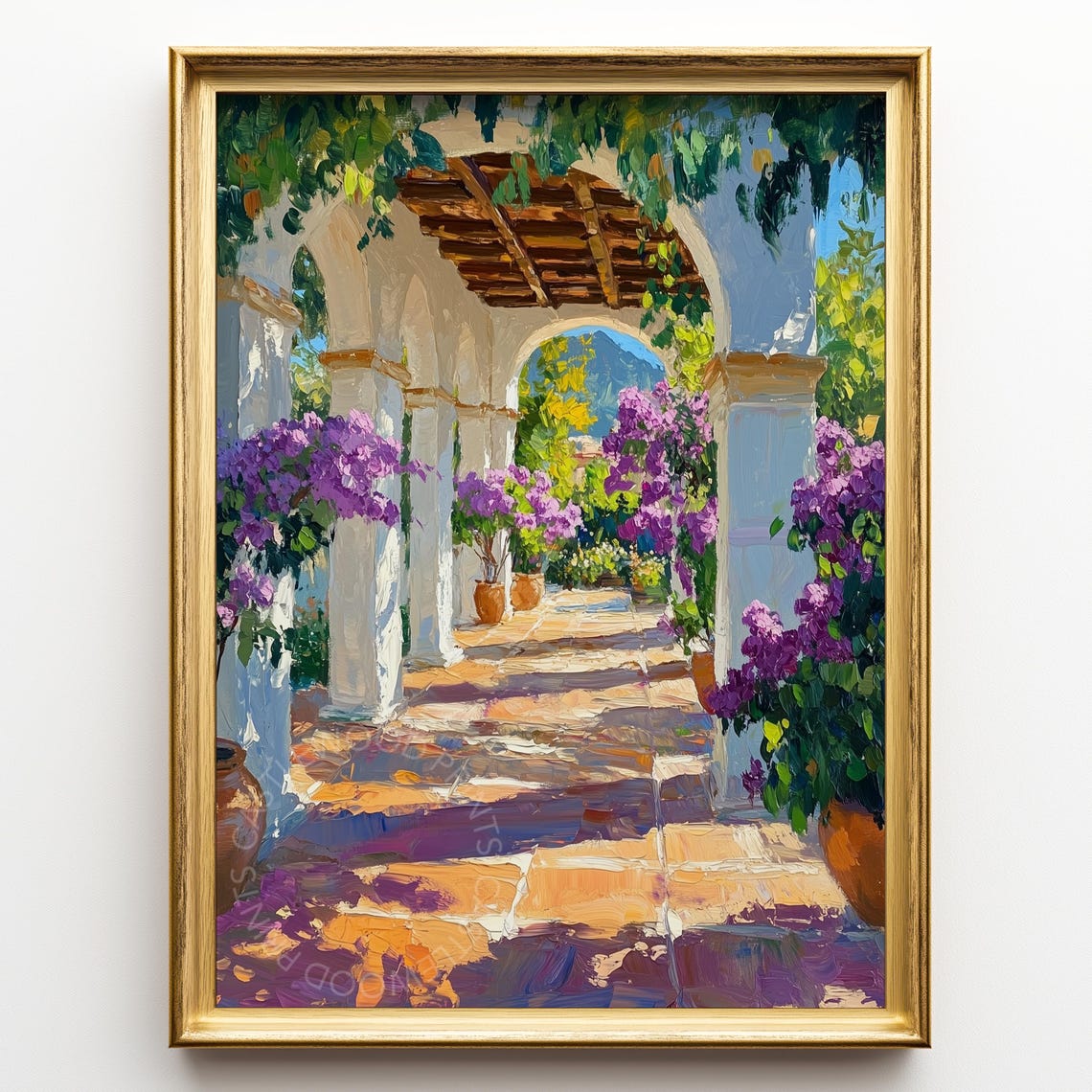 Greek Monastery Archway Garden with Bougainvillea Oil Painting Poster