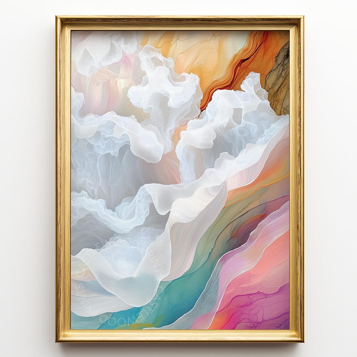 Pastel Rainbow Cloud Waves Abstract Painting Modern Decor Poster