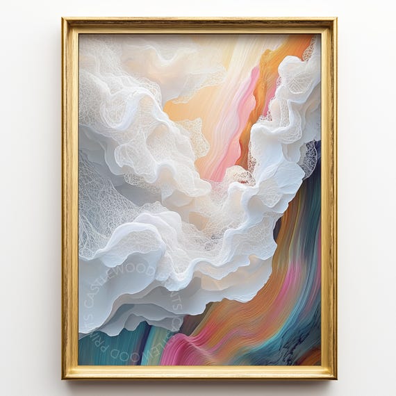Abstract Cloudscape Art Ethereal Pastel Colors Modern Wall Decor Dreamy Painting Soft Cloud Scene Print 469