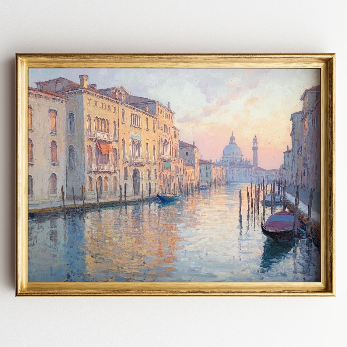 Venice Grand Canal at Sunrise Golden Dome Luminous Cityscape Poster