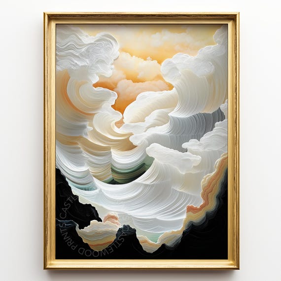 Abstract Cloudscape Painting Earthy Sky Scene Neutral Tones Minimalist Wall Art Modern Decor 456