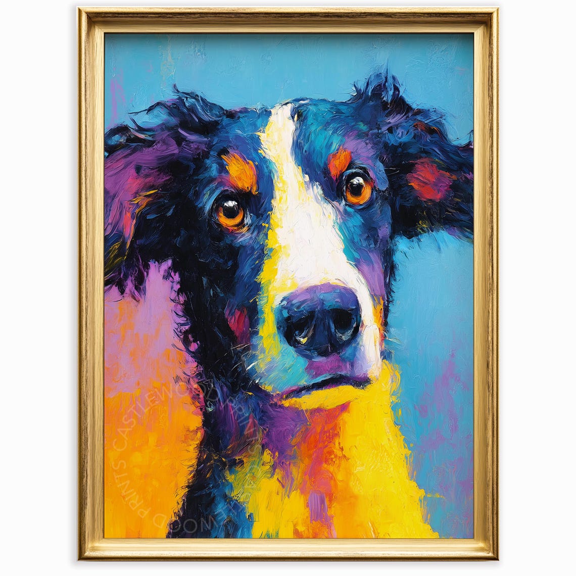 Colorful Pop Art Dog Portrait Poster Vibrant Brushstroke Pet Artwork