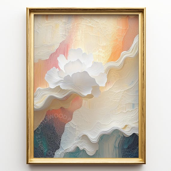 Abstract Cloudscape Painting Modern Art Dreamy Sky Wall Decor Pastel Sunset Ethereal Landscape Print 473