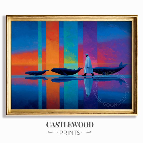 Vibrant Surreal Seascape Painting Dreamlike Art Colorful Abstract Wall Decor Imaginative Print Seaside Landscape 830