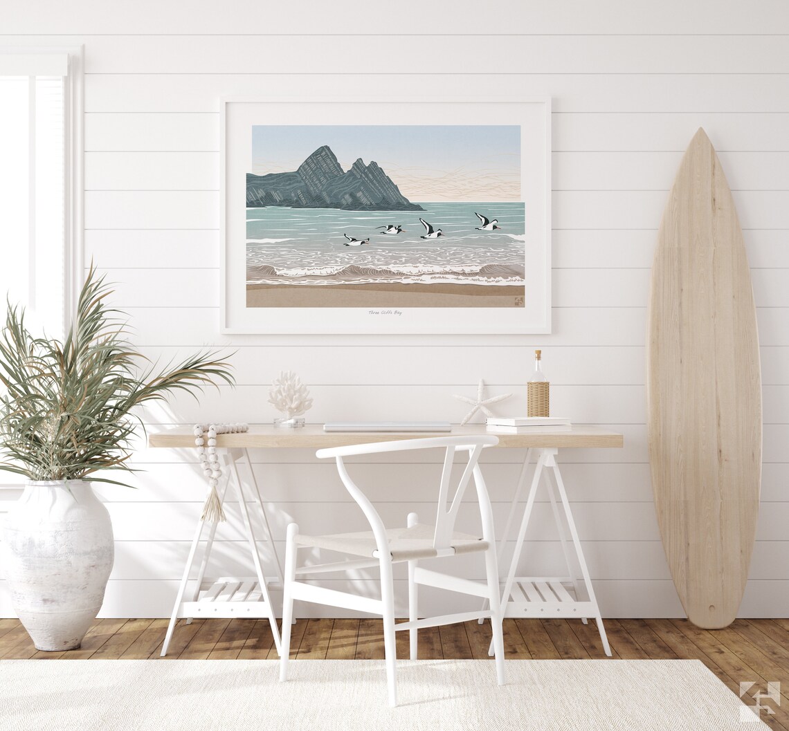 Oystercatchers at Three Cliffs Bay, Gower Travel Poster - Image 3