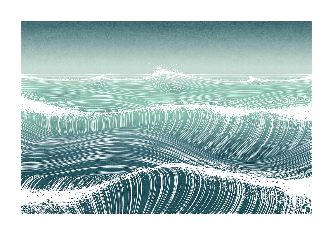 Minimalist Waves, Abstract Seascape Poster Print - Image 3