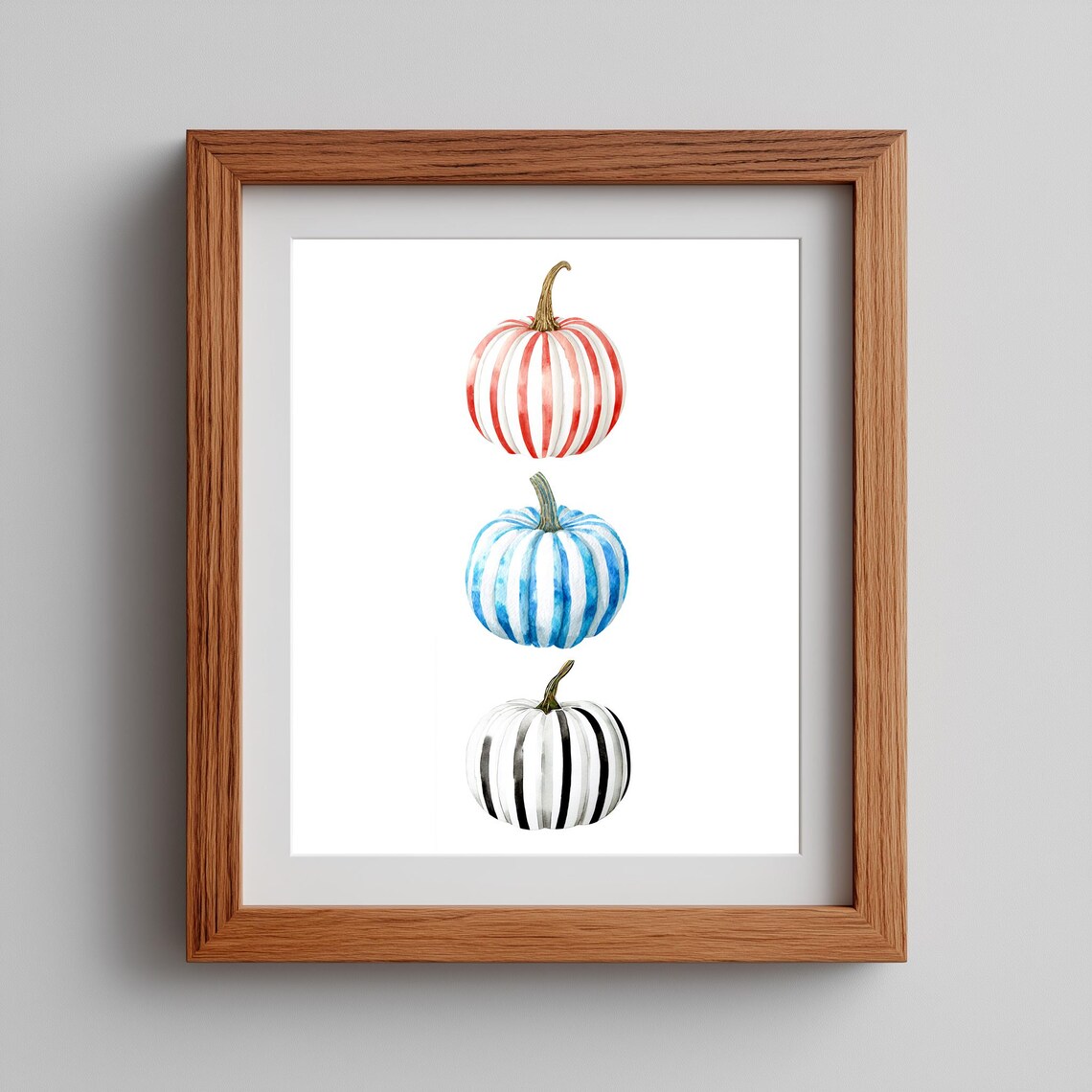 Stacked Pumpkin Wall Art Pink Blue White Painting Modern Fall Decor Cute Halloween Autumn Artwork 72