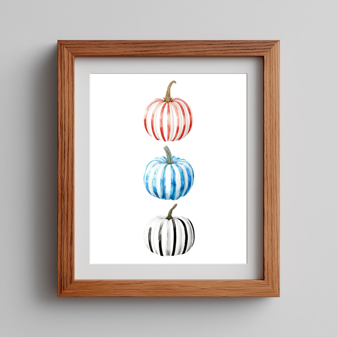 Stacked Striped Pumpkins Watercolor Red Blue Fall Modern Decor Art Poster