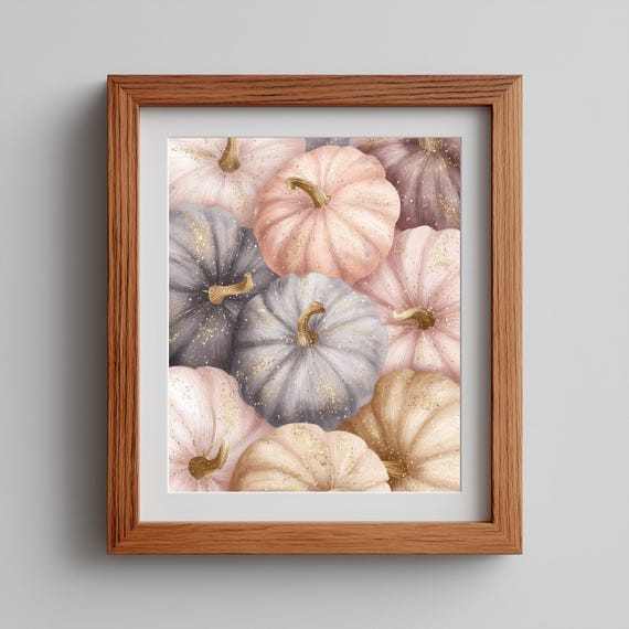 Pastel Pumpkin Art Print, Rustic Fall Harvest