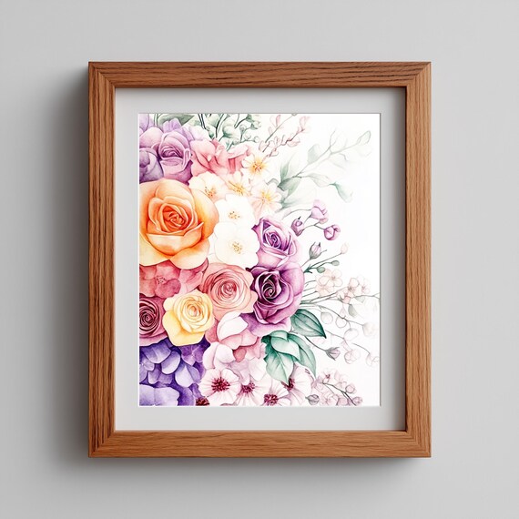 Pastel Rose Bouquet Wall Art Soft Floral Garden Painting Romantic Botanical Decor Spring Flower Arrangement 150