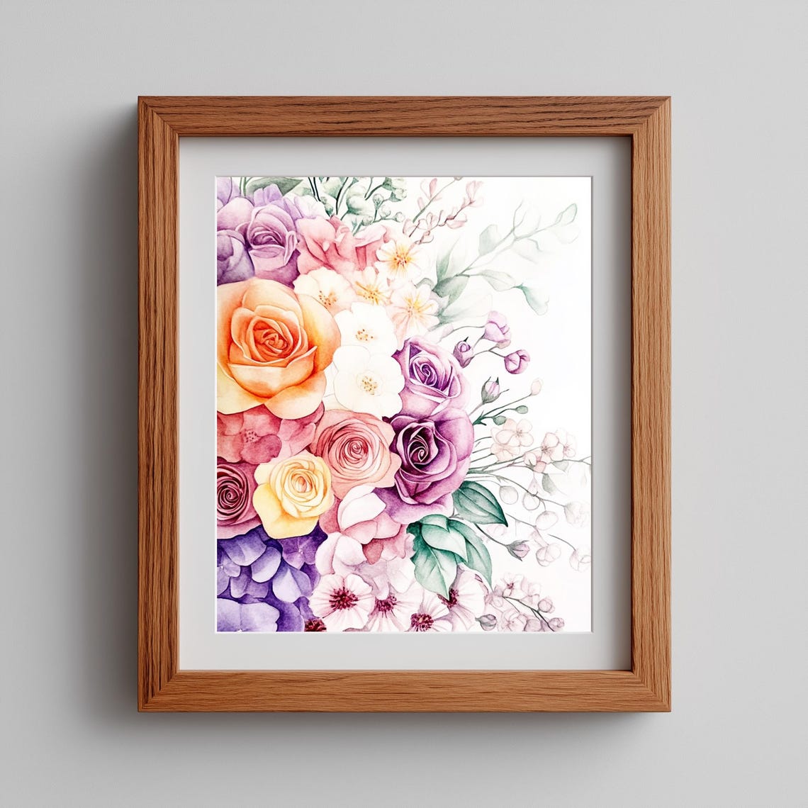 Pastel Rose Bouquet Soft Romantic Floral Garden Watercolor Wall Art