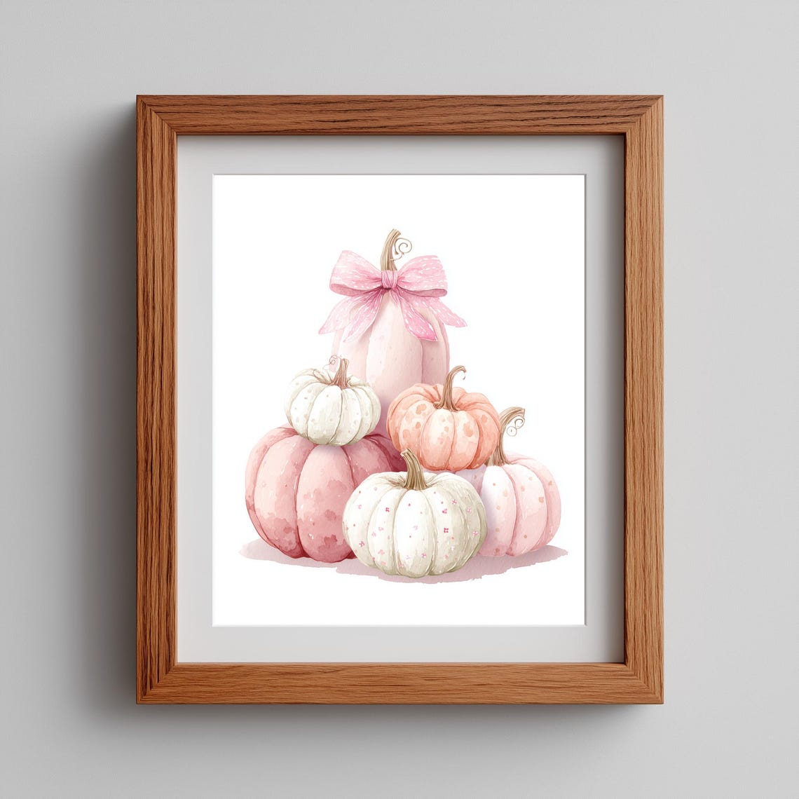 Pink Pumpkins Watercolor Bow Fall Autumn Mantel Decor Poster