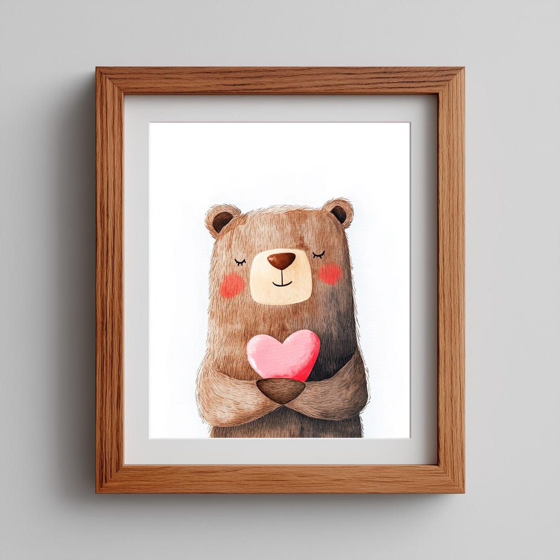 Valentine Bear Watercolor Cute Teddy Holding Pink Heart Gift Poster
