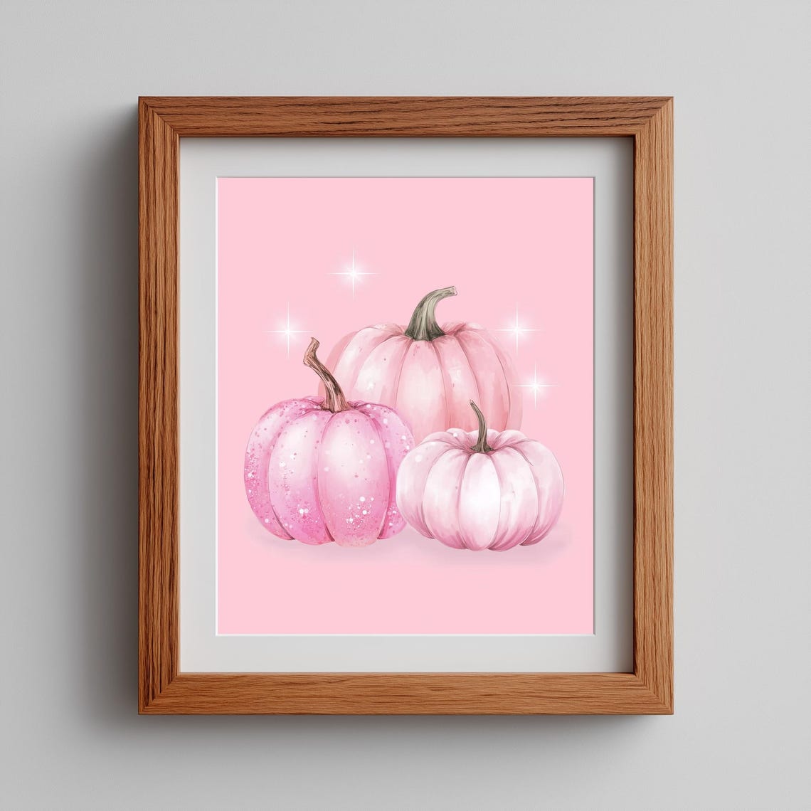 Pink Glitter Pumpkins Coquette Fall Autumn Watercolor Decor Art Poster