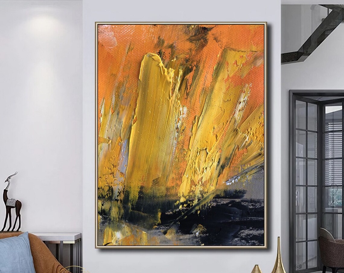 Large Orange Abstract Painting Original Yellow Textured Art Yellow Oil Painting Minimalist Wall Painting Yellow Art Modernwall Art - Image 5