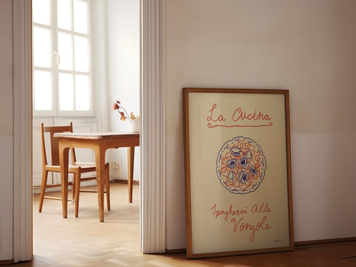 La Cucina Spaghetti Alle Vongole Italian Pasta Sketch Poster - Image 2