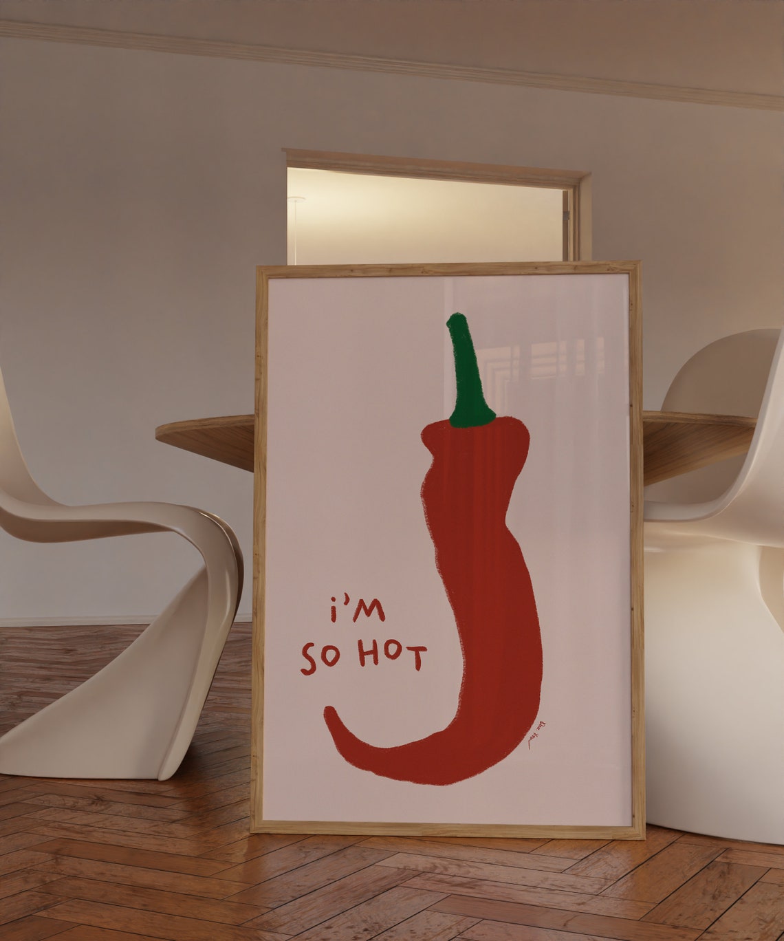 Im So Hot Big Red Chili Pepper Funny Hand Drawn Kitchen Poster - Image 2